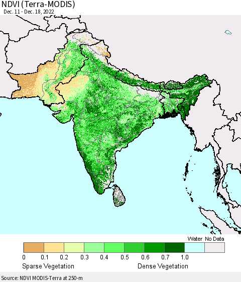 Southern Asia NDVI (Terra-MODIS) Thematic Map For 12/11/2022 - 12/18/2022