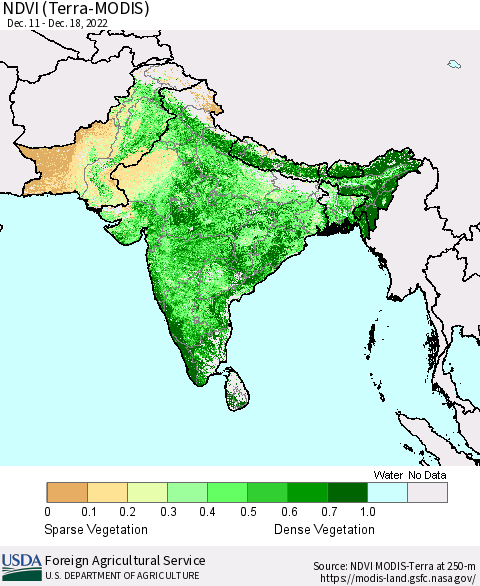 Southern Asia NDVI (Terra-MODIS) Thematic Map For 12/11/2022 - 12/20/2022
