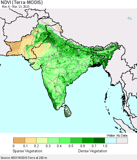Southern Asia NDVI (Terra-MODIS) Thematic Map For 3/6/2023 - 3/13/2023