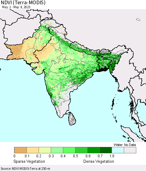 Southern Asia NDVI (Terra-MODIS) Thematic Map For 5/1/2023 - 5/8/2023