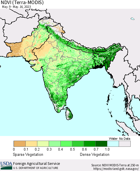 Southern Asia NDVI (Terra-MODIS) Thematic Map For 5/11/2023 - 5/20/2023