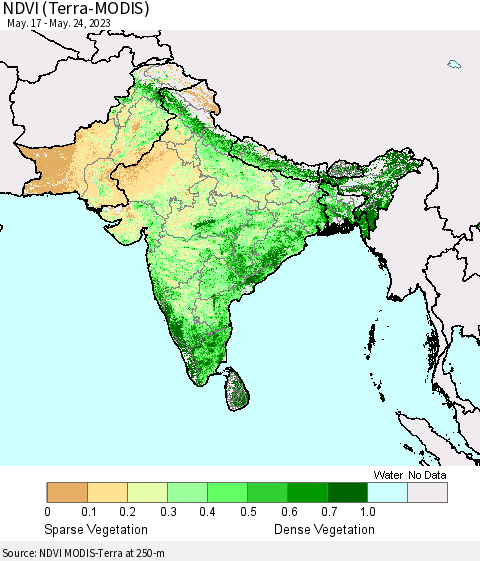 Southern Asia NDVI (Terra-MODIS) Thematic Map For 5/17/2023 - 5/24/2023