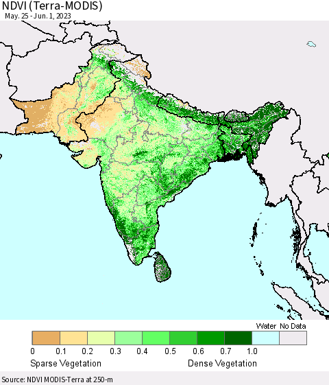 Southern Asia NDVI (Terra-MODIS) Thematic Map For 5/25/2023 - 6/1/2023