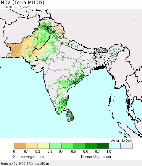 Southern Asia NDVI (Terra-MODIS) Thematic Map For 6/26/2023 - 7/3/2023