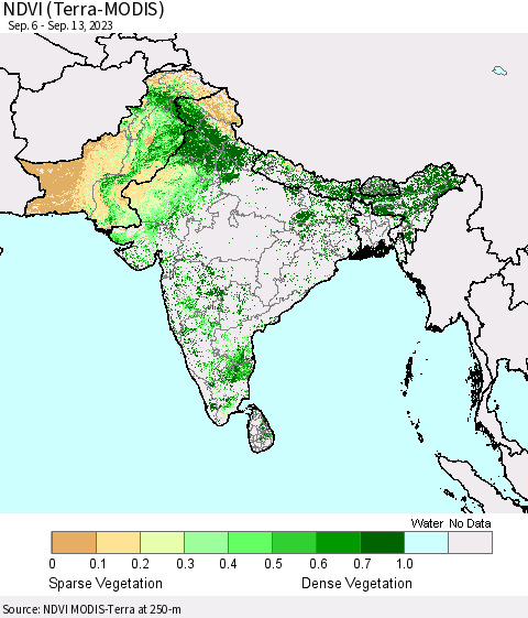 Southern Asia NDVI (Terra-MODIS) Thematic Map For 9/6/2023 - 9/13/2023