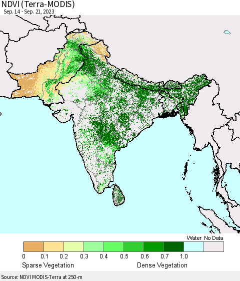 Southern Asia NDVI (Terra-MODIS) Thematic Map For 9/14/2023 - 9/21/2023