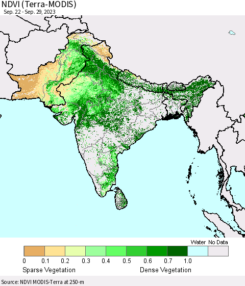 Southern Asia NDVI (Terra-MODIS) Thematic Map For 9/22/2023 - 9/29/2023