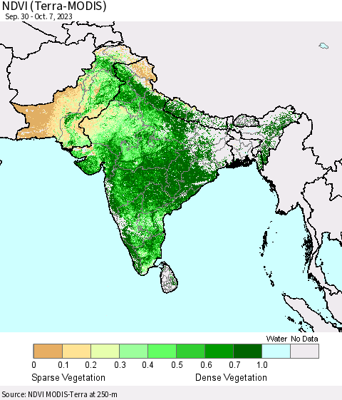 Southern Asia NDVI (Terra-MODIS) Thematic Map For 9/30/2023 - 10/7/2023