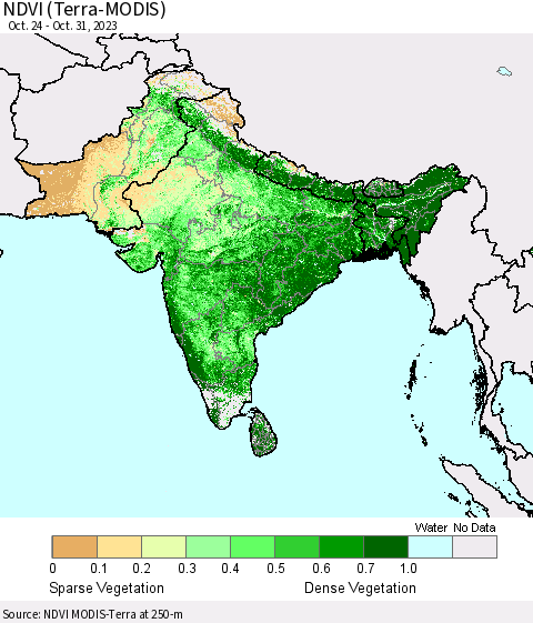 Southern Asia NDVI (Terra-MODIS) Thematic Map For 10/21/2023 - 10/31/2023
