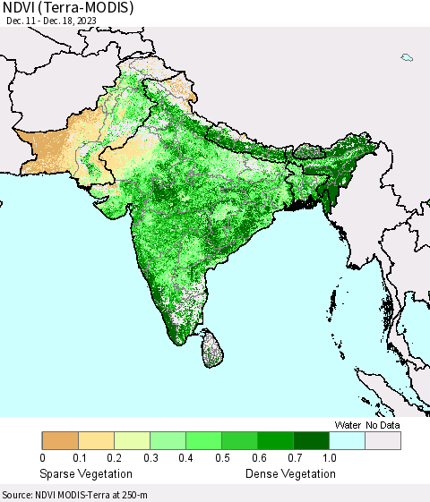 Southern Asia NDVI (Terra-MODIS) Thematic Map For 12/11/2023 - 12/18/2023