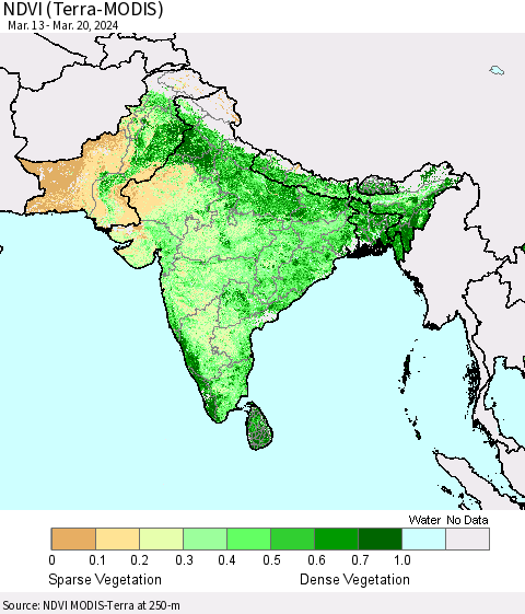 Southern Asia NDVI (Terra-MODIS) Thematic Map For 3/13/2024 - 3/20/2024
