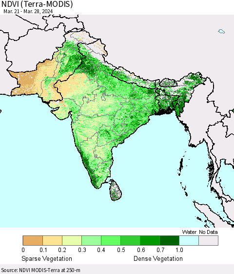 Southern Asia NDVI (Terra-MODIS) Thematic Map For 3/21/2024 - 3/28/2024