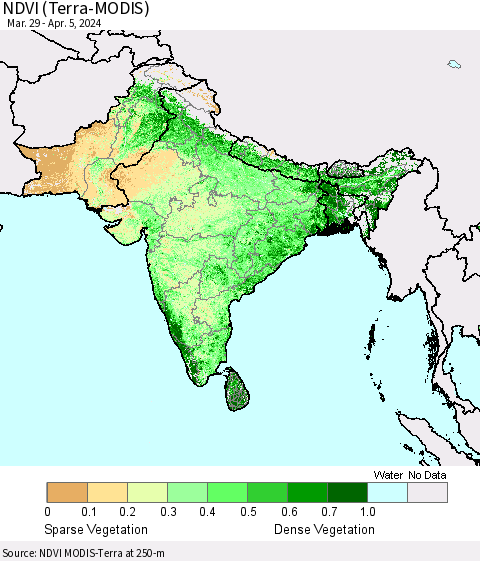 Southern Asia NDVI (Terra-MODIS) Thematic Map For 3/29/2024 - 4/5/2024