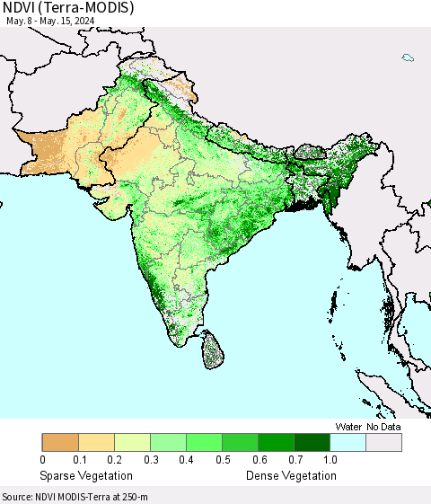 Southern Asia NDVI (Terra-MODIS) Thematic Map For 5/8/2024 - 5/15/2024