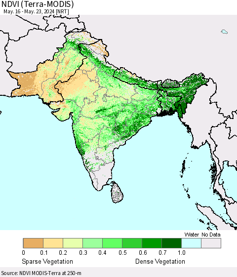 Southern Asia NDVI (Terra-MODIS) Thematic Map For 5/16/2024 - 5/23/2024