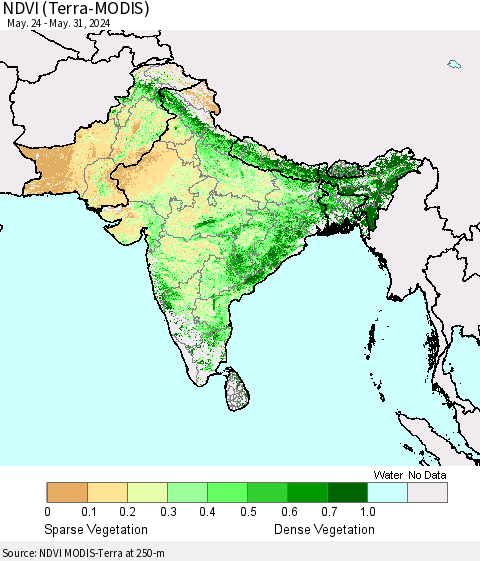 Southern Asia NDVI (Terra-MODIS) Thematic Map For 5/24/2024 - 5/31/2024