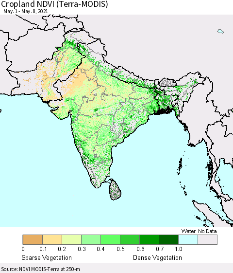 Southern Asia Cropland NDVI (Terra-MODIS) Thematic Map For 5/1/2021 - 5/8/2021