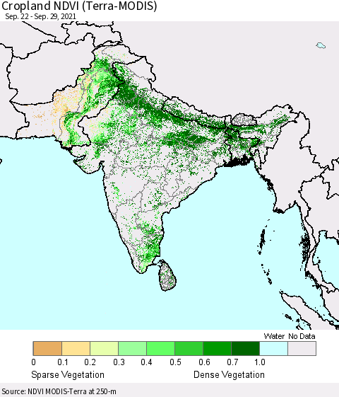Southern Asia Cropland NDVI (Terra-MODIS) Thematic Map For 9/22/2021 - 9/29/2021