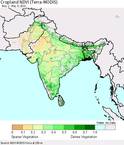 Southern Asia Cropland NDVI (Terra-MODIS) Thematic Map For 5/1/2022 - 5/8/2022