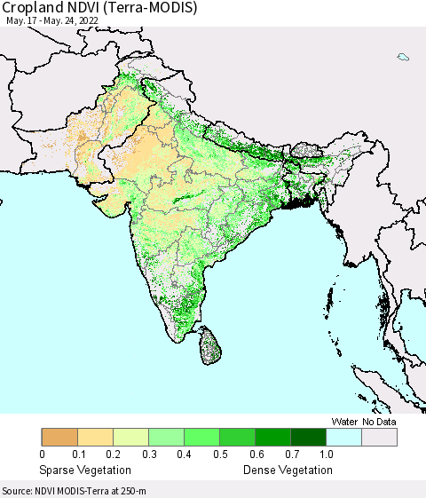Southern Asia Cropland NDVI (Terra-MODIS) Thematic Map For 5/17/2022 - 5/24/2022