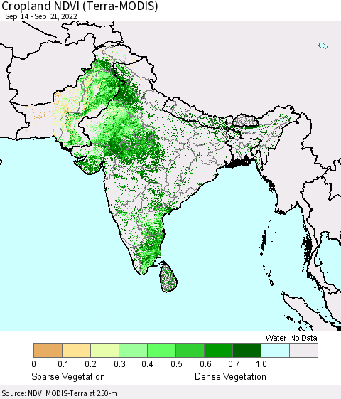 Southern Asia Cropland NDVI (Terra-MODIS) Thematic Map For 9/14/2022 - 9/21/2022