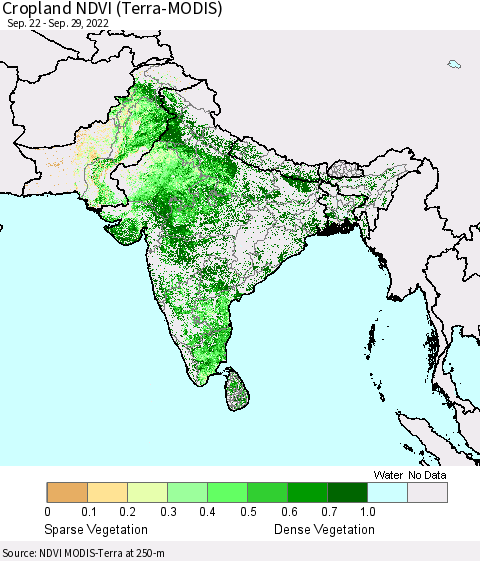 Southern Asia Cropland NDVI (Terra-MODIS) Thematic Map For 9/22/2022 - 9/29/2022