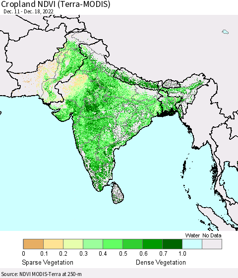 Southern Asia Cropland NDVI (Terra-MODIS) Thematic Map For 12/11/2022 - 12/18/2022