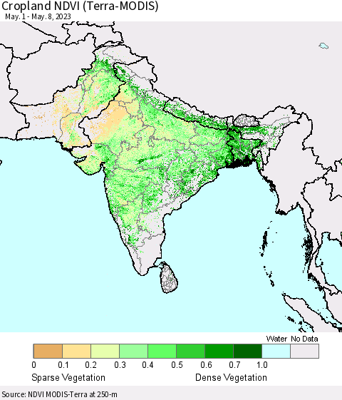 Southern Asia Cropland NDVI (Terra-MODIS) Thematic Map For 5/1/2023 - 5/8/2023