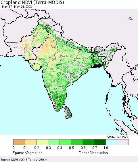 Southern Asia Cropland NDVI (Terra-MODIS) Thematic Map For 5/17/2023 - 5/24/2023