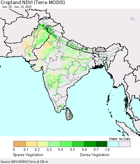 Southern Asia Cropland NDVI (Terra-MODIS) Thematic Map For 6/18/2023 - 6/25/2023