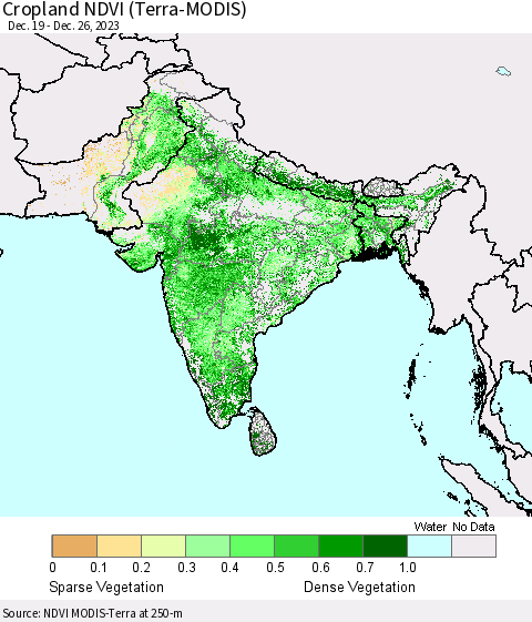 Southern Asia Cropland NDVI (Terra-MODIS) Thematic Map For 12/19/2023 - 12/26/2023