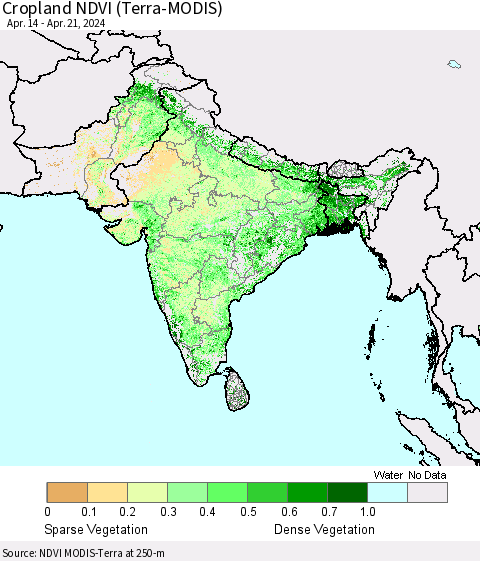 Southern Asia Cropland NDVI (Terra-MODIS) Thematic Map For 4/14/2024 - 4/21/2024
