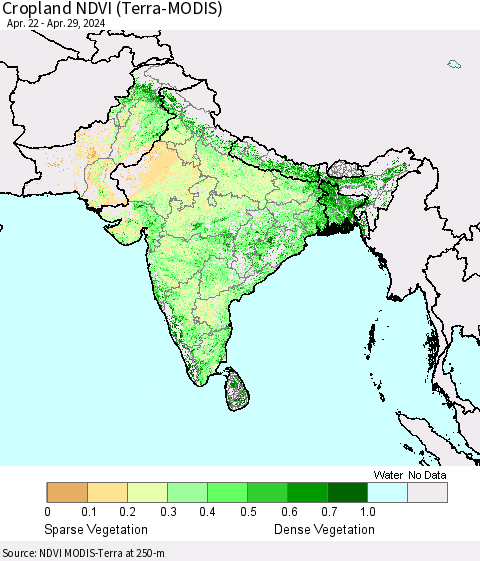 Southern Asia Cropland NDVI (Terra-MODIS) Thematic Map For 4/22/2024 - 4/29/2024