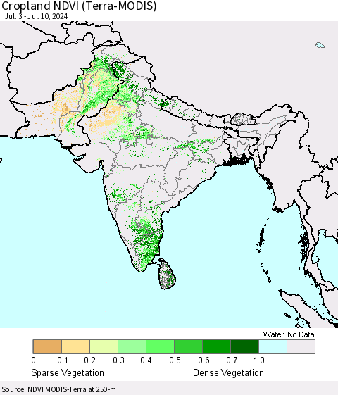 Southern Asia Cropland NDVI (Terra-MODIS) Thematic Map For 7/3/2024 - 7/10/2024
