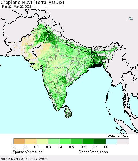 Southern Asia Cropland NDVI (Terra-MODIS) Thematic Map For 3/22/2025 - 3/29/2025