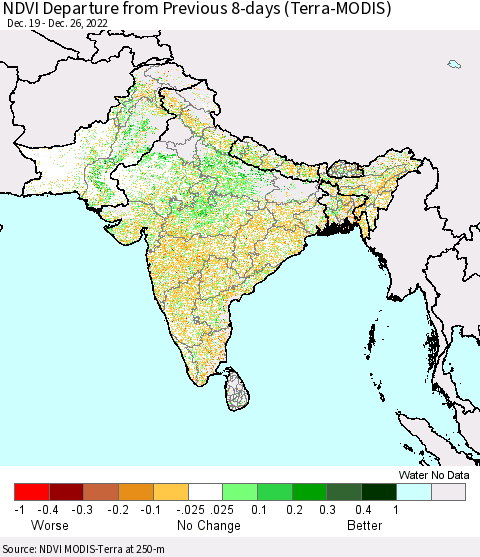 Southern Asia NDVI Departure from Previous 8-days (Terra-MODIS) Thematic Map For 12/19/2022 - 12/26/2022
