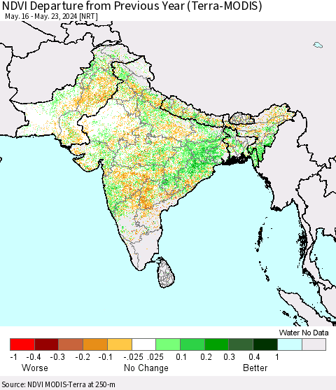 Southern Asia NDVI Departure from Previous Year (Terra-MODIS) Thematic Map For 5/16/2024 - 5/23/2024