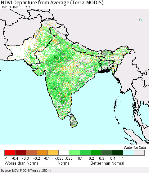 Southern Asia NDVI Departure from Average (MODIS-Terra) Thematic Map For 12/1/2021 - 12/10/2021
