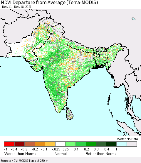 Southern Asia NDVI Departure from Average (Terra-MODIS) Thematic Map For 12/11/2021 - 12/18/2021