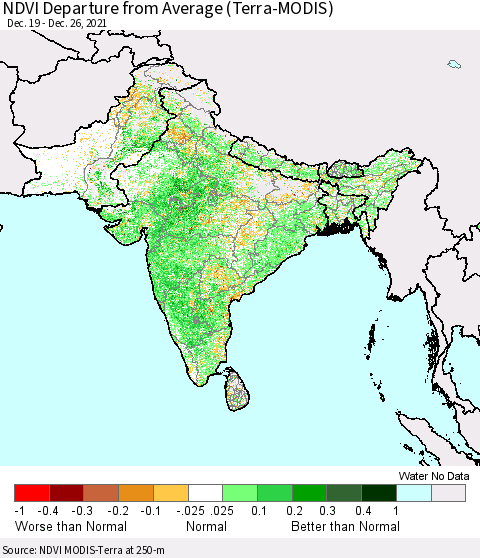 Southern Asia NDVI Departure from Average (Terra-MODIS) Thematic Map For 12/19/2021 - 12/26/2021
