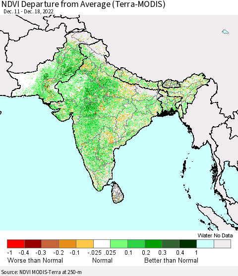 Southern Asia NDVI Departure from Average (Terra-MODIS) Thematic Map For 12/11/2022 - 12/18/2022