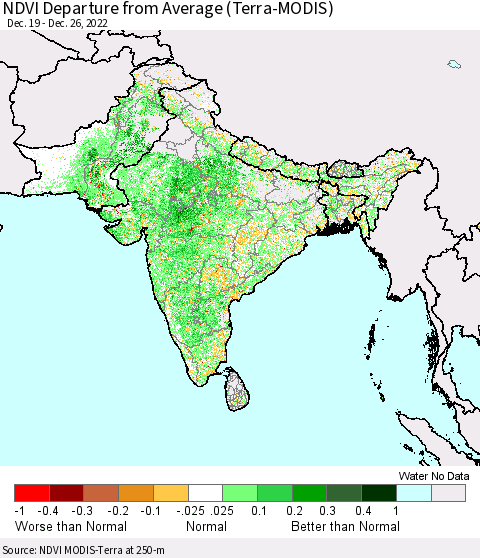 Southern Asia NDVI Departure from Average (Terra-MODIS) Thematic Map For 12/19/2022 - 12/26/2022