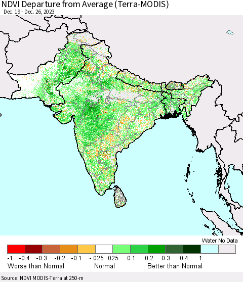 Southern Asia NDVI Departure from Average (Terra-MODIS) Thematic Map For 12/19/2023 - 12/26/2023