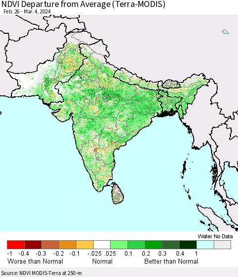 Southern Asia NDVI Departure from Average (Terra-MODIS) Thematic Map For 2/26/2024 - 3/4/2024