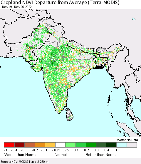 Southern Asia Cropland NDVI Departure from Average (Terra-MODIS) Thematic Map For 12/19/2022 - 12/26/2022