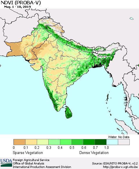 Southern Asia NDVI (PROBA-V) Thematic Map For 5/1/2019 - 5/10/2019