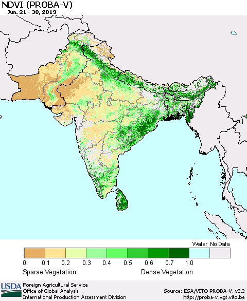 Southern Asia NDVI (PROBA-V) Thematic Map For 6/21/2019 - 6/30/2019