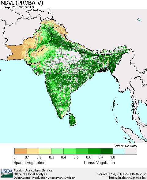 Southern Asia NDVI (PROBA-V) Thematic Map For 9/21/2019 - 9/30/2019