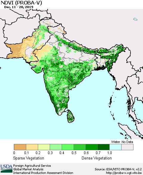 Southern Asia NDVI (PROBA-V) Thematic Map For 12/11/2019 - 12/20/2019
