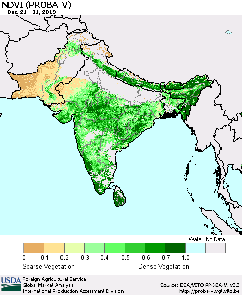 Southern Asia NDVI (PROBA-V) Thematic Map For 12/21/2019 - 12/31/2019